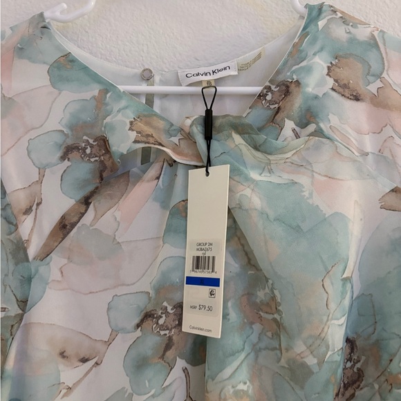 Calvin Klein Sheer Floral Blouse - Teal and Beige size xl NWT - Picture 2 of 6